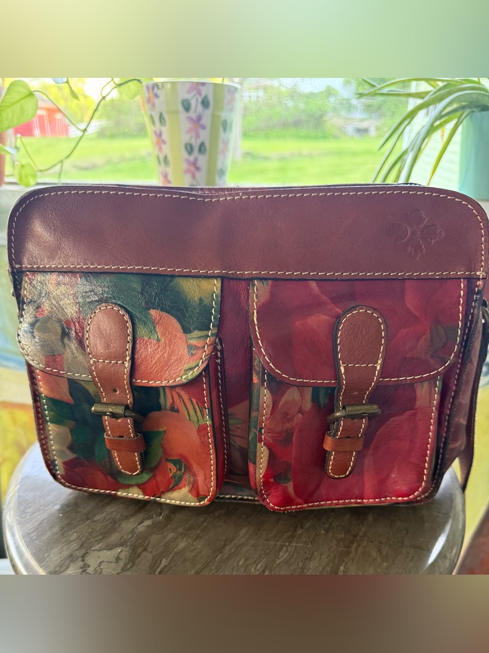 Patricia Nash Josie Floral Multicolor Leather Crossbody Shoulder Bag EUC